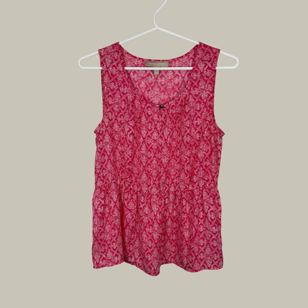 Banana Republic Pink White Geometric Peplum Sleeveless Blouseโ S 696082-02